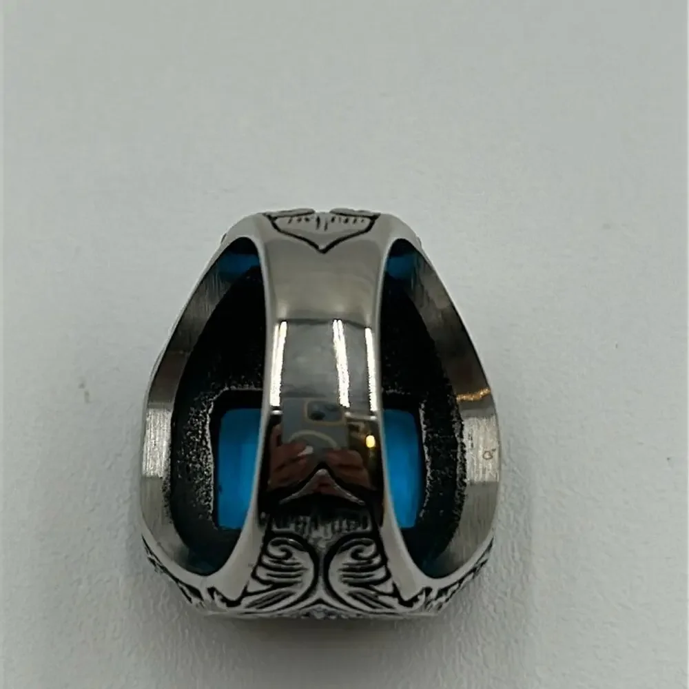 Ocean Blue Cubic Zirconia Handmade Men's Ring Size 11 NWT